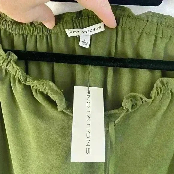 NWT Women's Notations Green Long Sleeve Ruffle Tie Front Blouse Size Large - Picture 5 of 15